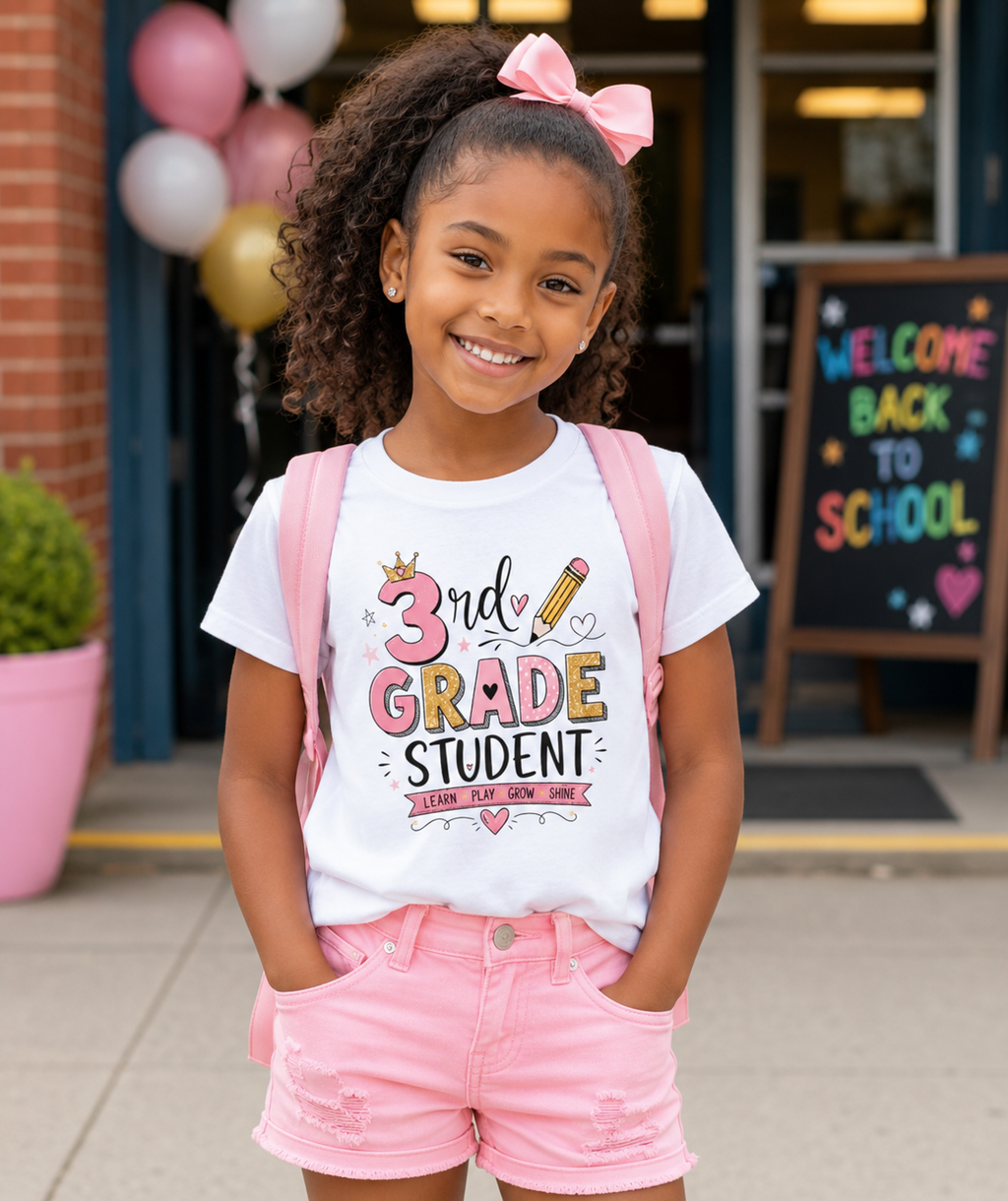 ✨ 3rd Grade Student Back to School Shirt – Cute Pink Glitter First Day of School Tee